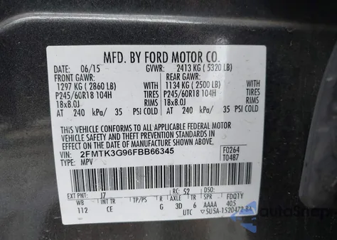 2015 Ford Edge Se from USA, damaged, VIN 2FMTK3G96FBB66345